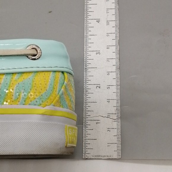 Sperry Top Sider Womens Boat Shoe Blue Yellow Striped Rawhide Laces Flat Heel 6 - Picture 8 of 10